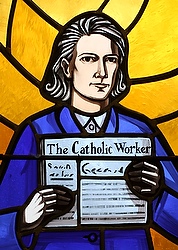 DOROTHY DAY IS DEPICTED IN WINDOW AT NEW YORK PARISH WHERE SHE HAD BEEN RECEIVED INTO CHURCH